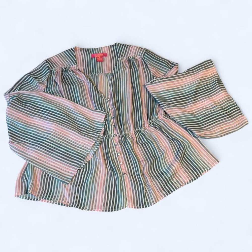 Striped Button-Front Blouse in Pastel Multicolor